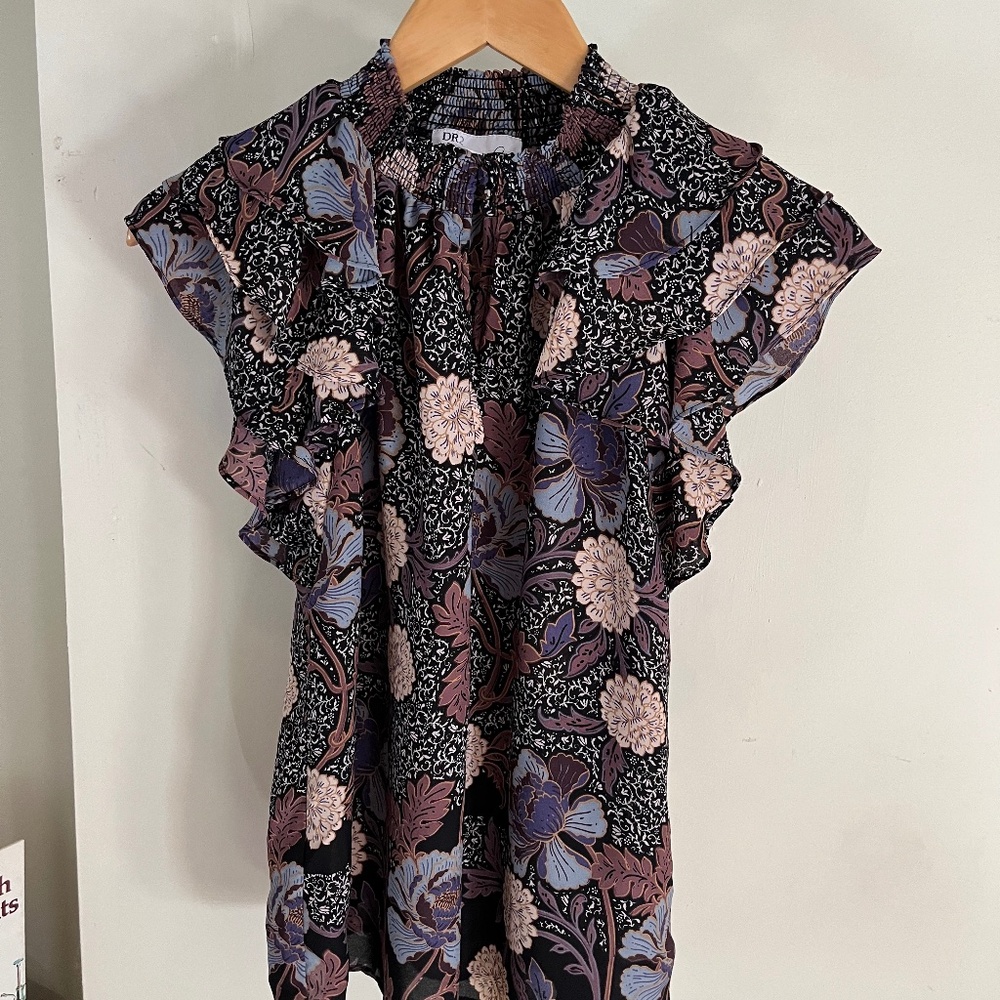 Cap Sleeve Blouse with Floral Print